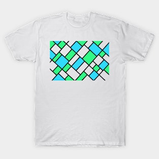 Abstract mosaic pattern grid with random colours blue and green - illustration T-Shirt